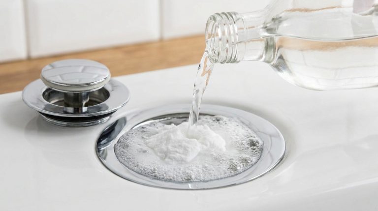 Comment déboucher une canalisation au bicarbonate ? Verser du vinaigre sur du bicarbonate de soude dans une évacuation d'évier pour la déboucher naturellement.