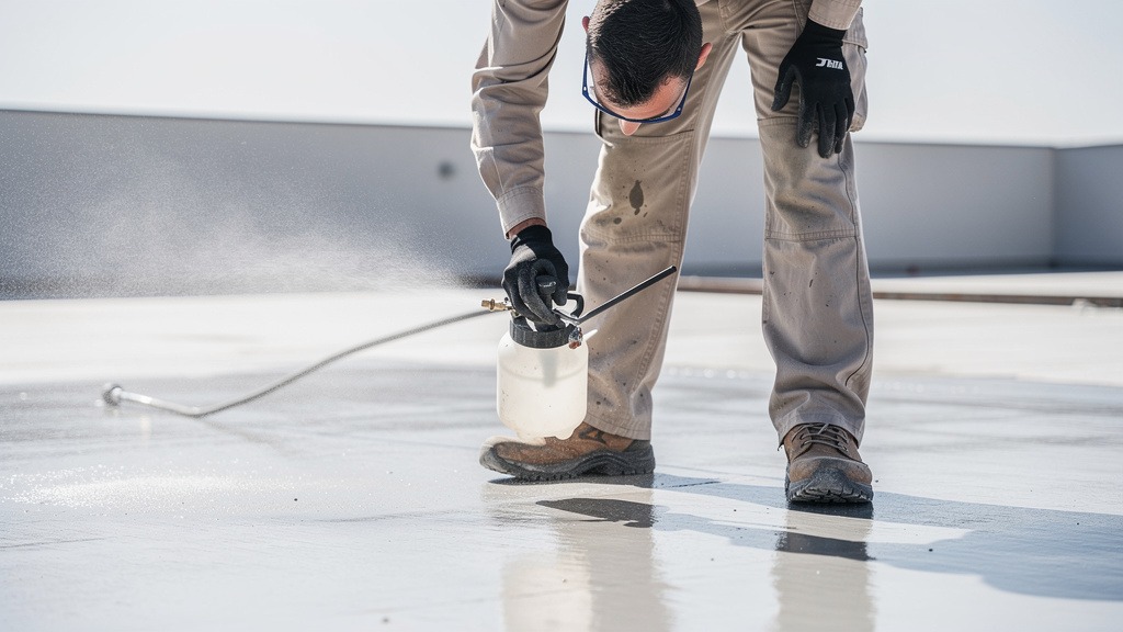Application d'un produit de cure sur béton extérieur