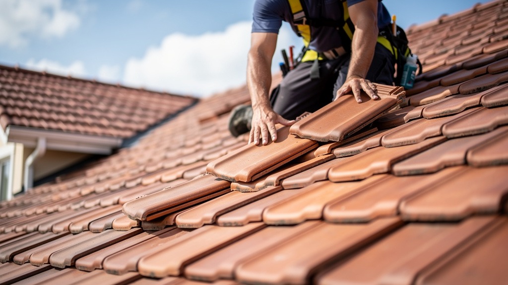 Inspection de tuiles sur une toiture de maison