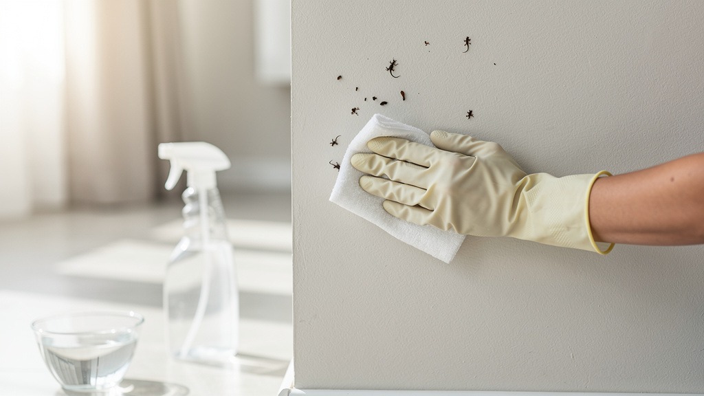 Nettoyage de déjections de gecko sur un mur intérieur