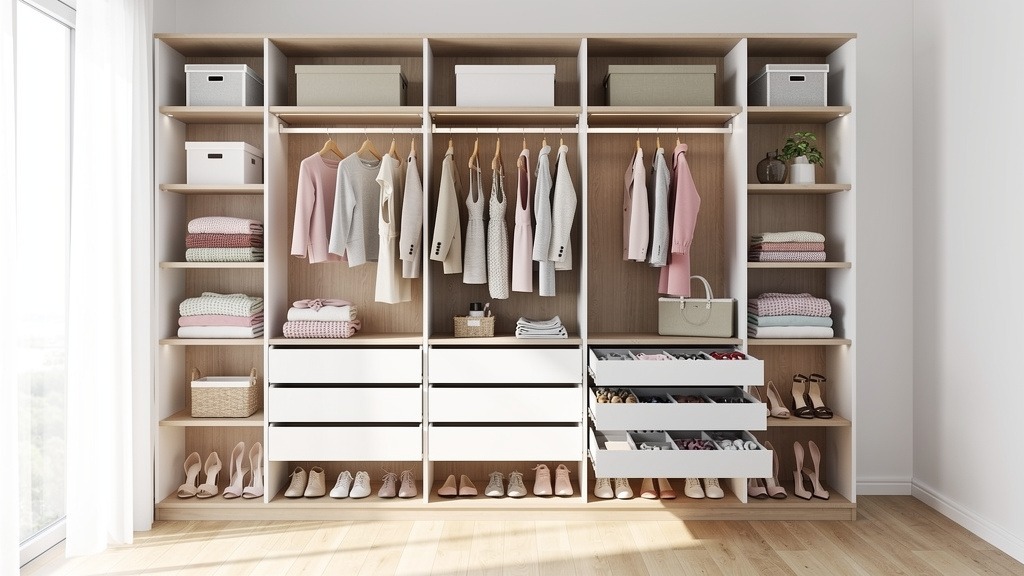 Rangements modulaires dans un dressing élégant