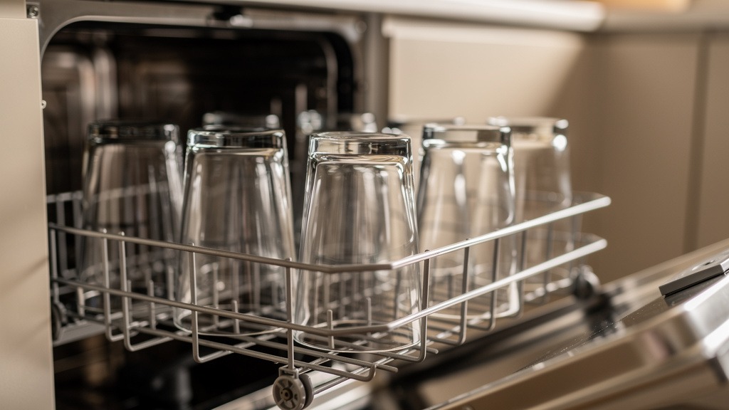 Verres propres dans le panier d'un lave-vaisselle