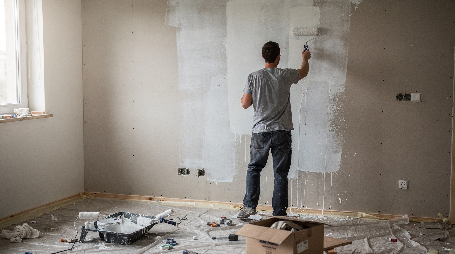 Application d'une sous-couche d'impression au rouleau sur placo