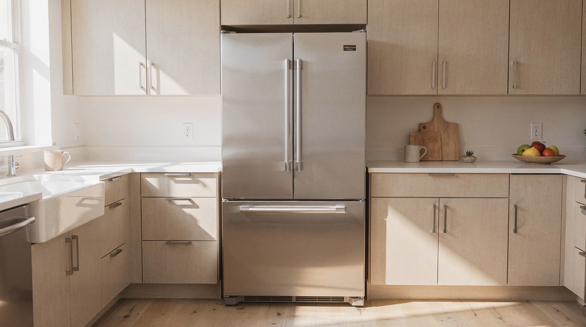 Réfrigérateur inox dans une cuisine