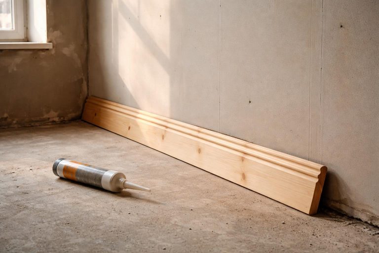 Pose de plinthe en bois sur mur en placo